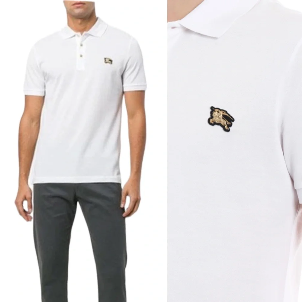 BURBERRY Talsworth White Cotton Logo Polo Shirt Size L NWT with FLAW